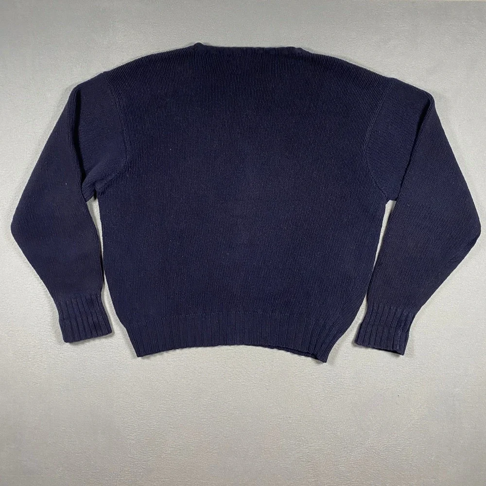 Vintage Polo Ralph Lauren Sweater Mens Large Blue Cotton Knit Crewneck Pony Logo